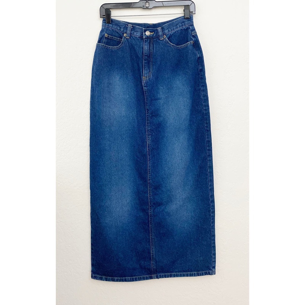 Vintage 90’s Y2K Boutique Europa Women's Long Denim Jean Midi Maxi Skirt Modest